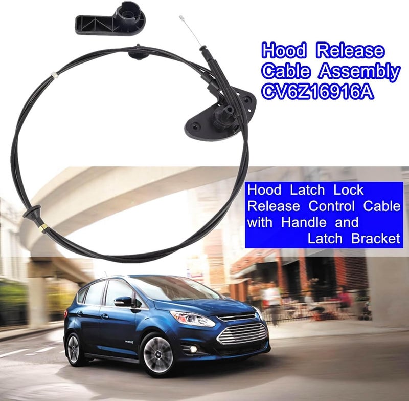 LDCRE Hood Release Cable Assembly CV6Z16916A,Fit for Ford Focus C-Max 2012-2018, Replace CV6Z-16916-A CV6Z-16B626-A 912-195, Hood Latch Lock Release Control Cable with Handle and Latch Bracket - Image 4